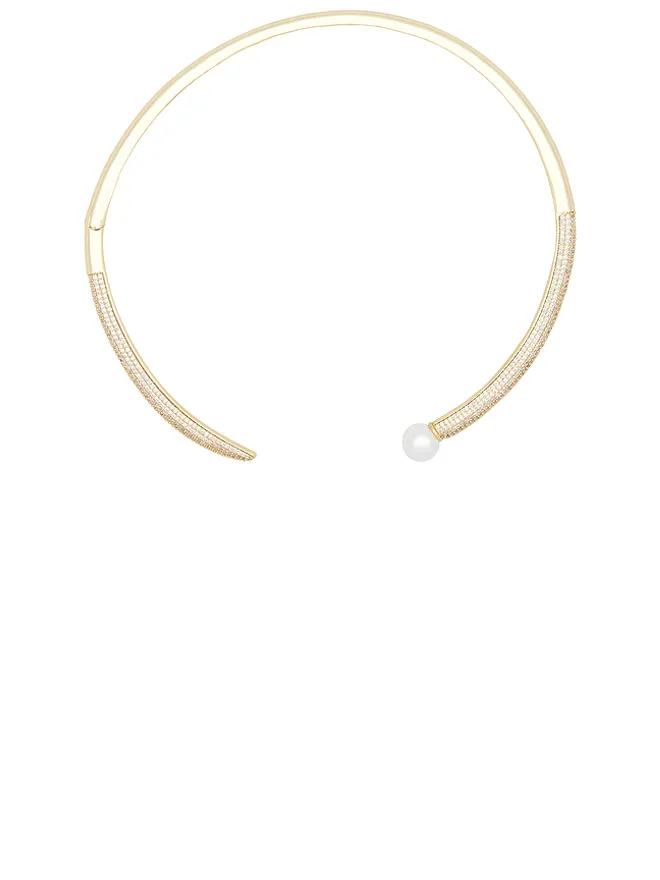 By Adina Eden By Adina Eden PAVE X PEARL OPEN COLLAR チョーカーネックレスの商品画像
