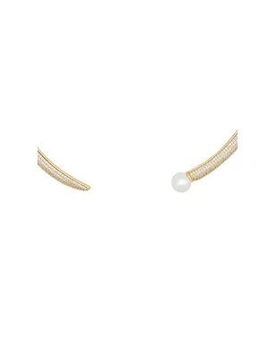 By Adina Eden PAVE X PEARL OPEN COLLAR チョーカーネックレス - サムネイル2