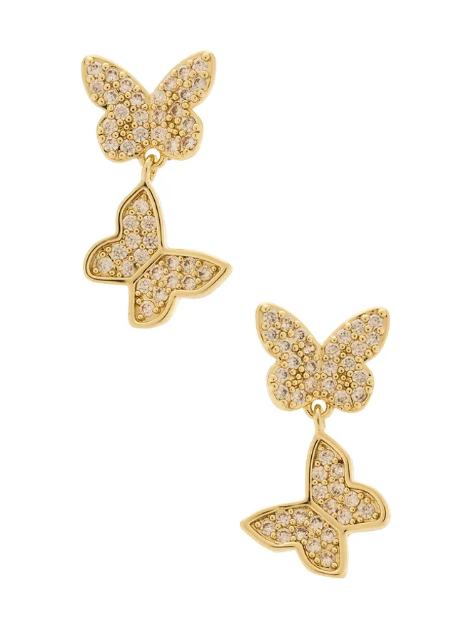 By Adina Eden By Adina Eden Pave Double Butterfly Sideway Dangle Stud Earringの商品画像