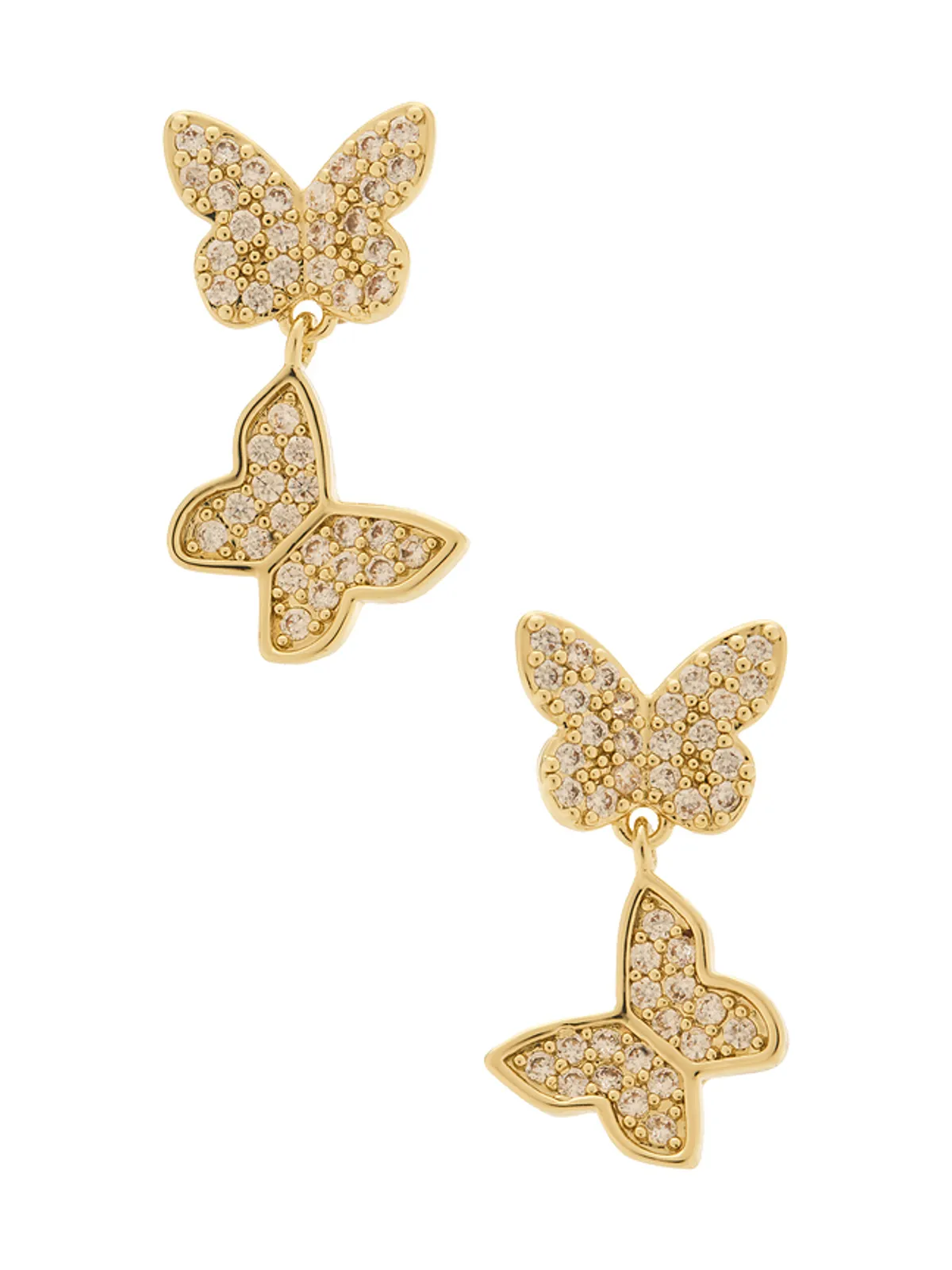 By Adina Eden Pave Double Butterfly Sideway Dangle Stud Earring - 画像1