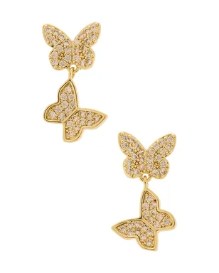 By Adina Eden Pave Double Butterfly Sideway Dangle Stud Earring - サムネイル1