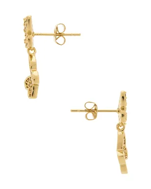 By Adina Eden Pave Double Butterfly Sideway Dangle Stud Earring - サムネイル2
