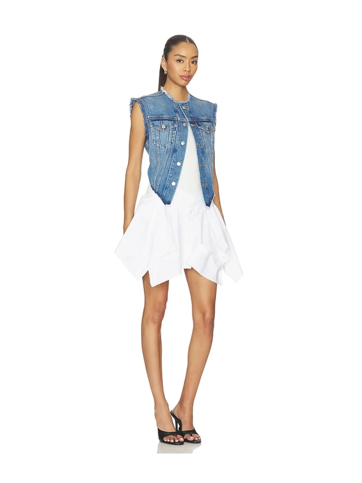 Alexander Wang PRESTYLE COMBO WITH DENIM VEST ドレス - White,Blue. - 画像3