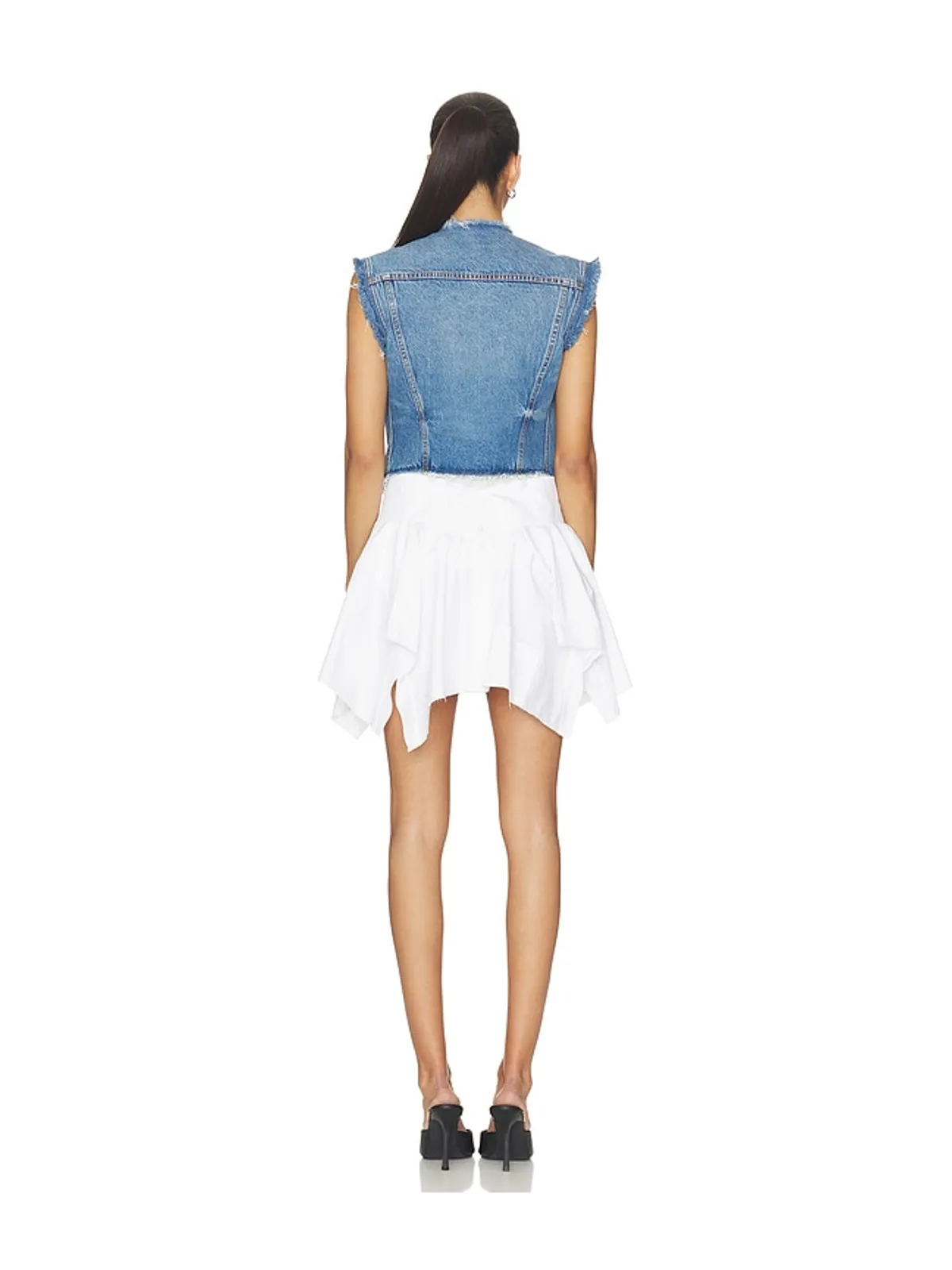 Alexander Wang PRESTYLE COMBO WITH DENIM VEST ドレス - White,Blue. - 画像4