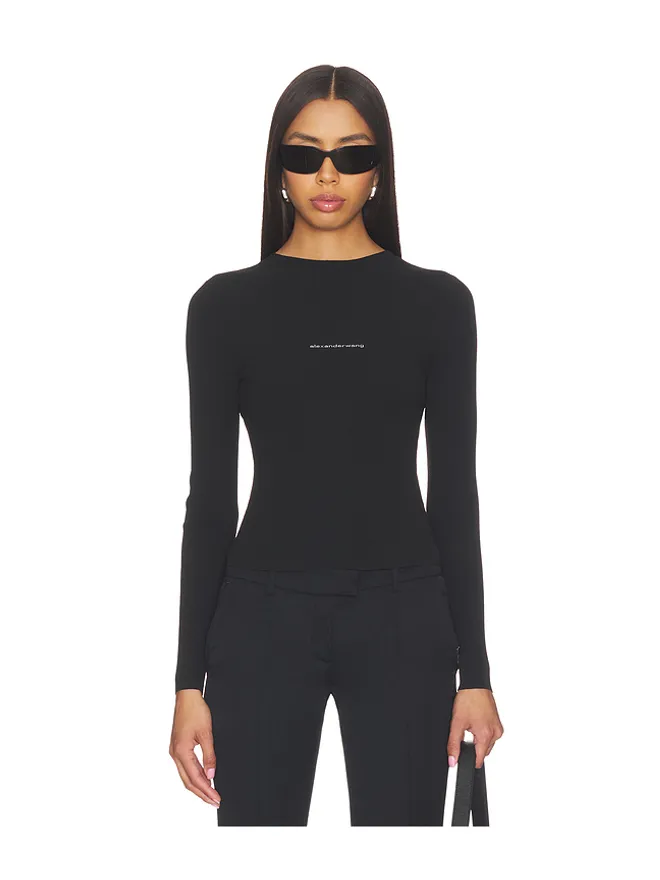 Alexander Wang Alexander Wang LONG SLEEVE CREWNECK WITH JACQUARD LOGO トップの商品画像