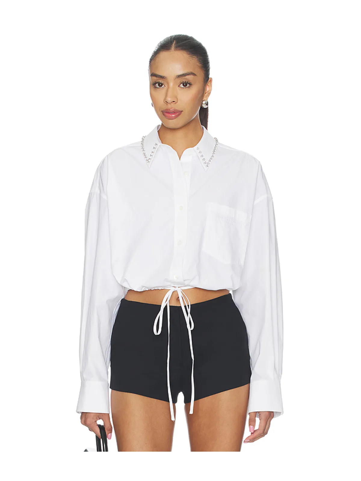 Alexander Wang WRAP WITH CRYSTAL STUD COLLAR シャツ - 画像1