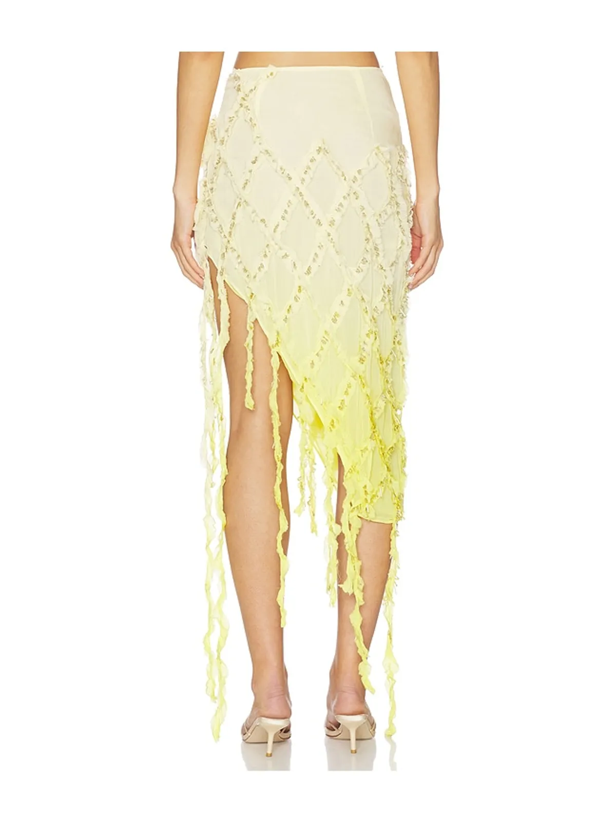 Blumarine EMBROIDERED CREPONNE スカート - White,Yellow. - 画像4