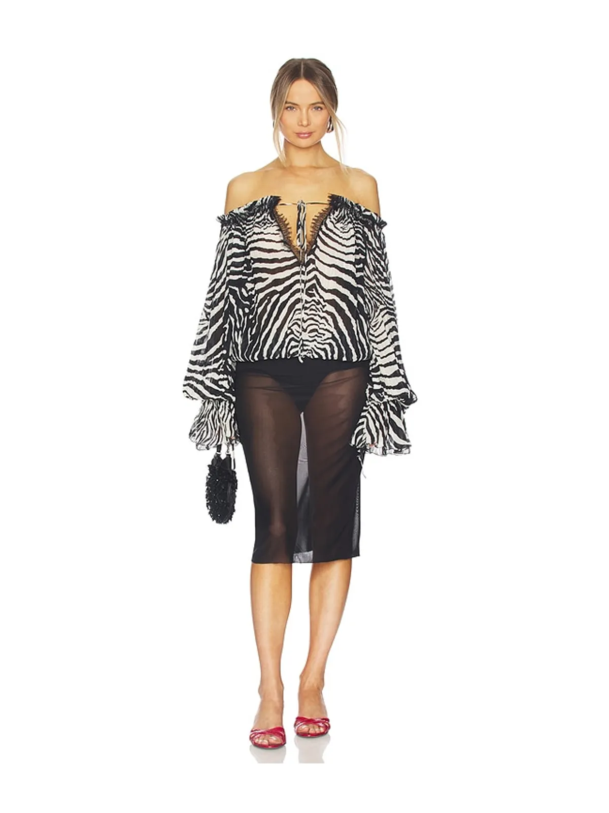 Blumarine PRINT CHIFFON トップ - Black,White. - 画像4
