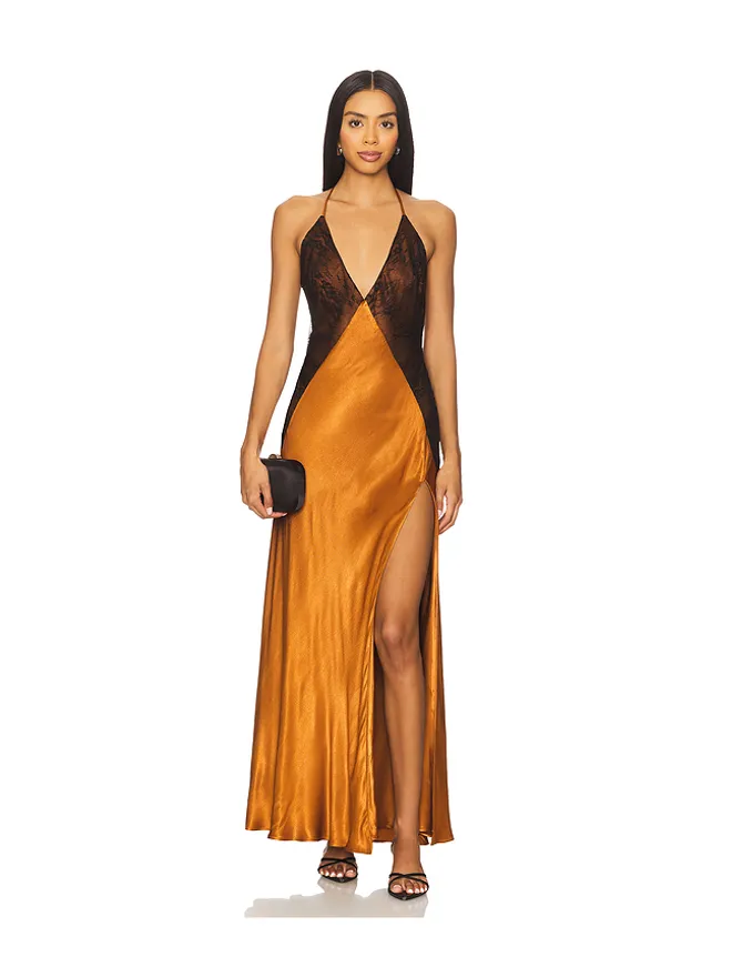 Bardot Bardot ESTRELLA ホルターネックマキシドレス - Burnt Orange,Black.の商品画像