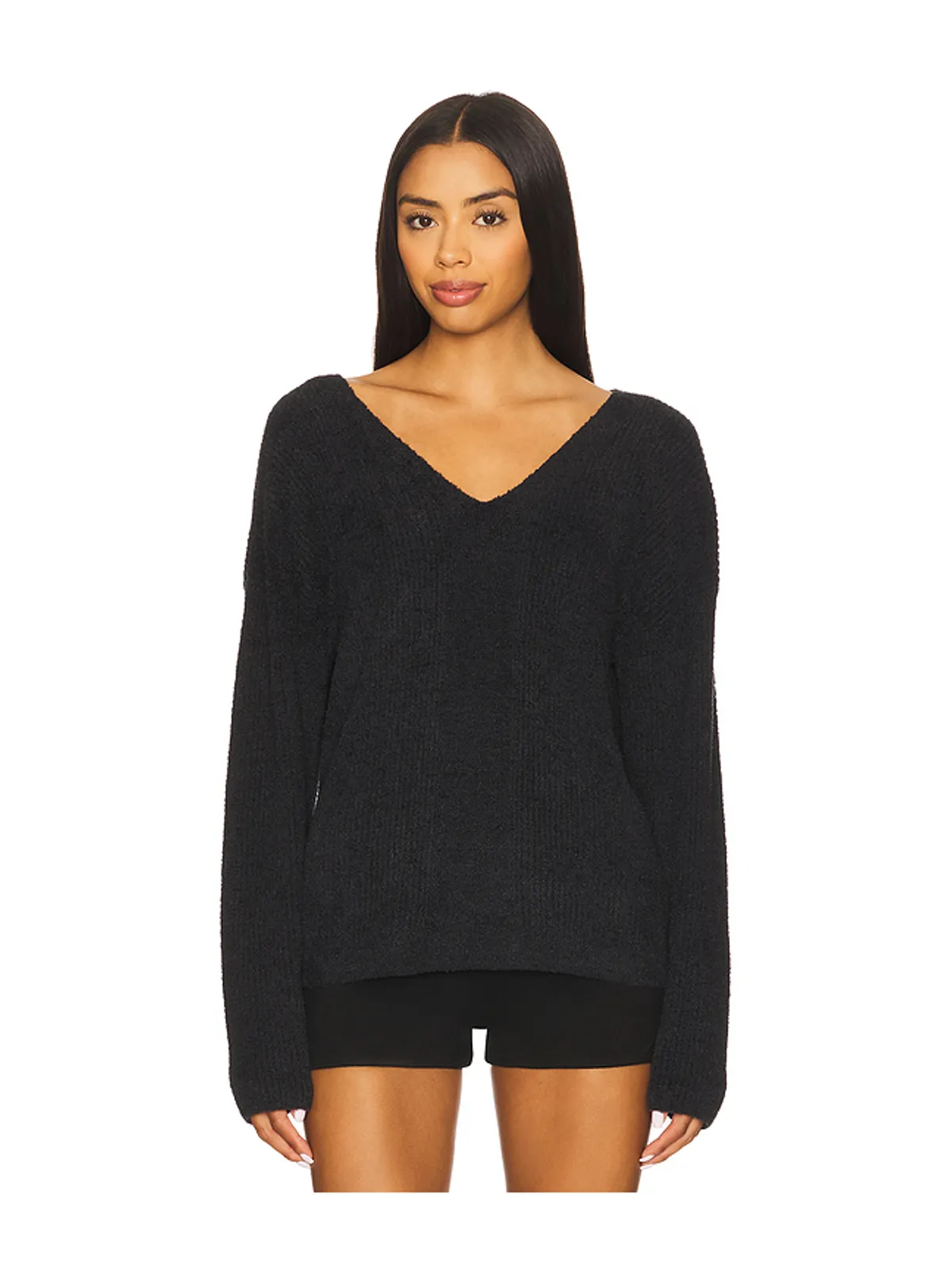 Barefoot Dreams RIBBED V PULLOVER WITH BACK TIE バックリボン付き リブ編みVネックプルオーバー - 画像1