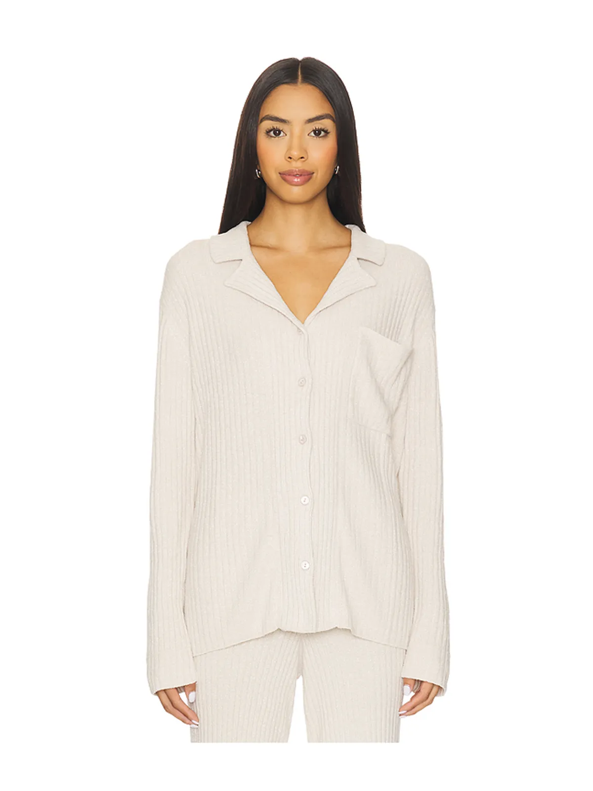 Barefoot Dreams COZYCHIC ULTRA LITE LUREX RIB BUTTON FRONT SHIRT コージーシック 軽量 ルレックスリブボタンフロントシャツ - 画像1
