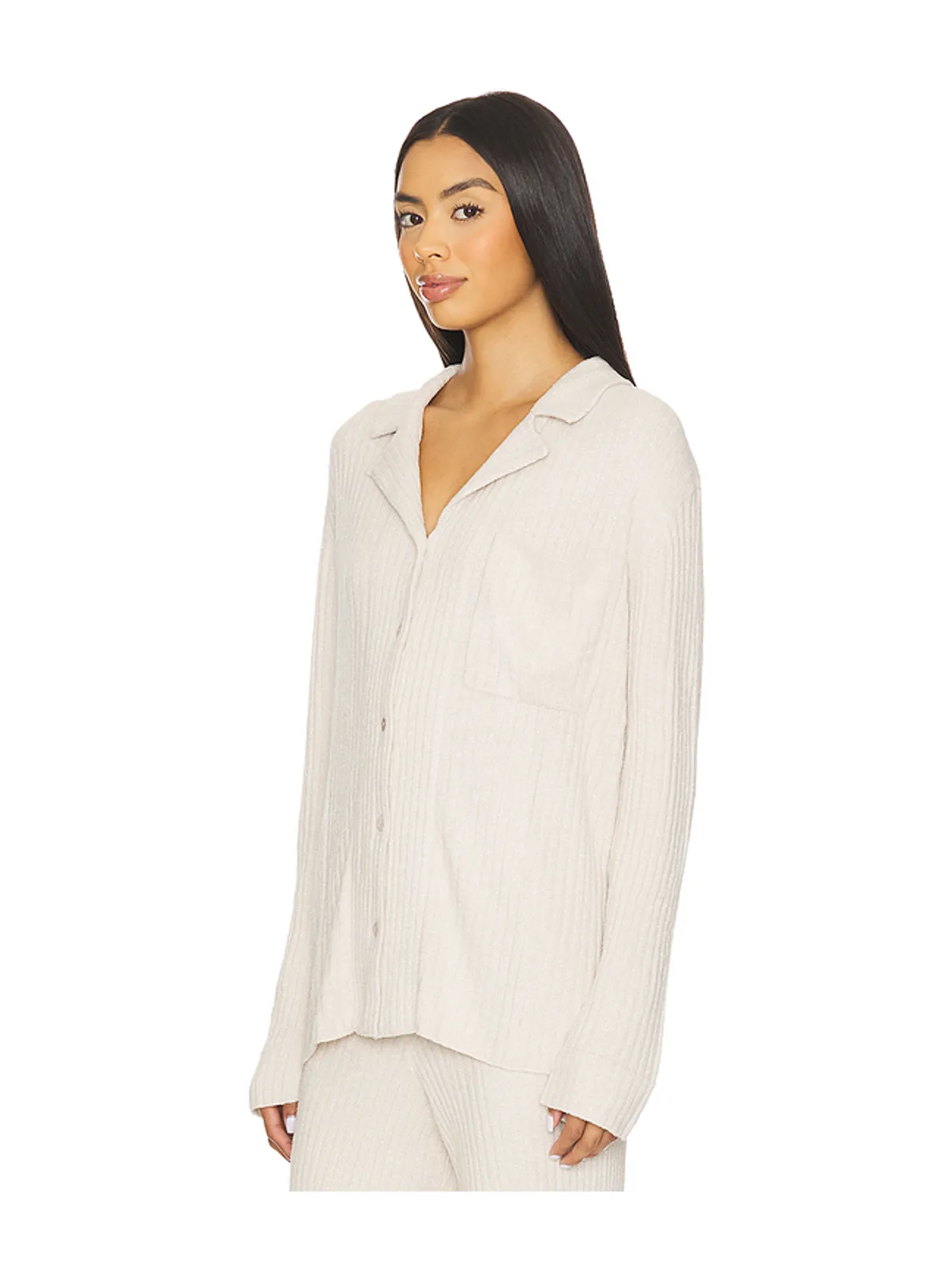 Barefoot Dreams COZYCHIC ULTRA LITE LUREX RIB BUTTON FRONT SHIRT コージーシック 軽量 ルレックスリブボタンフロントシャツ - 画像2