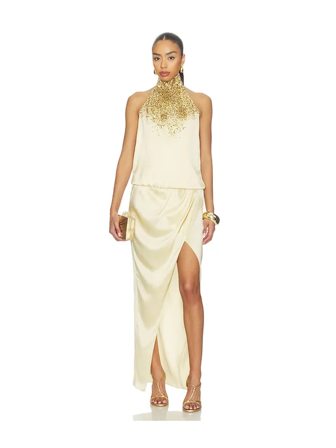 BALMAIN BALMAIN HALTERNECK SAND PEARL EMBROIDERED ドレスの商品画像