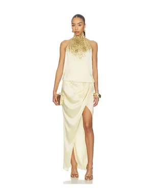 BALMAIN HALTERNECK SAND PEARL EMBROIDERED ドレス - サムネイル1
