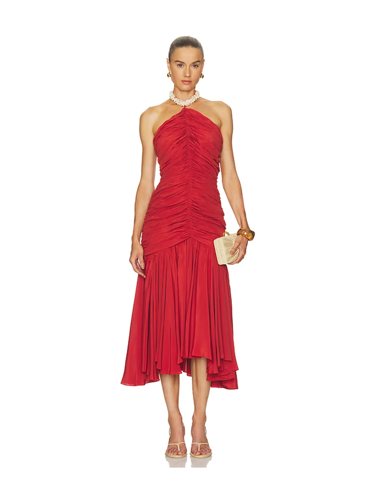 BALMAIN SHELL DETAIL DRAPED CREPE LONG ドレス - 画像1