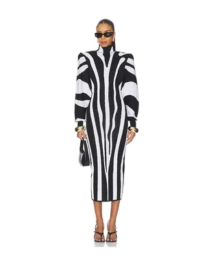 BALMAIN ZEBRA バットウィングドレス - Black,White. - サムネイル1