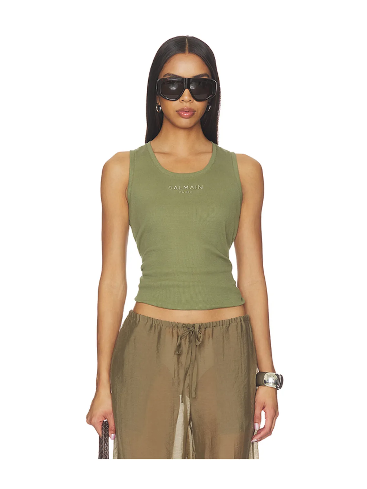BALMAIN SMALL BALMAIN PARIS EMBROIDERED JERSEY TANK トップ - 画像1
