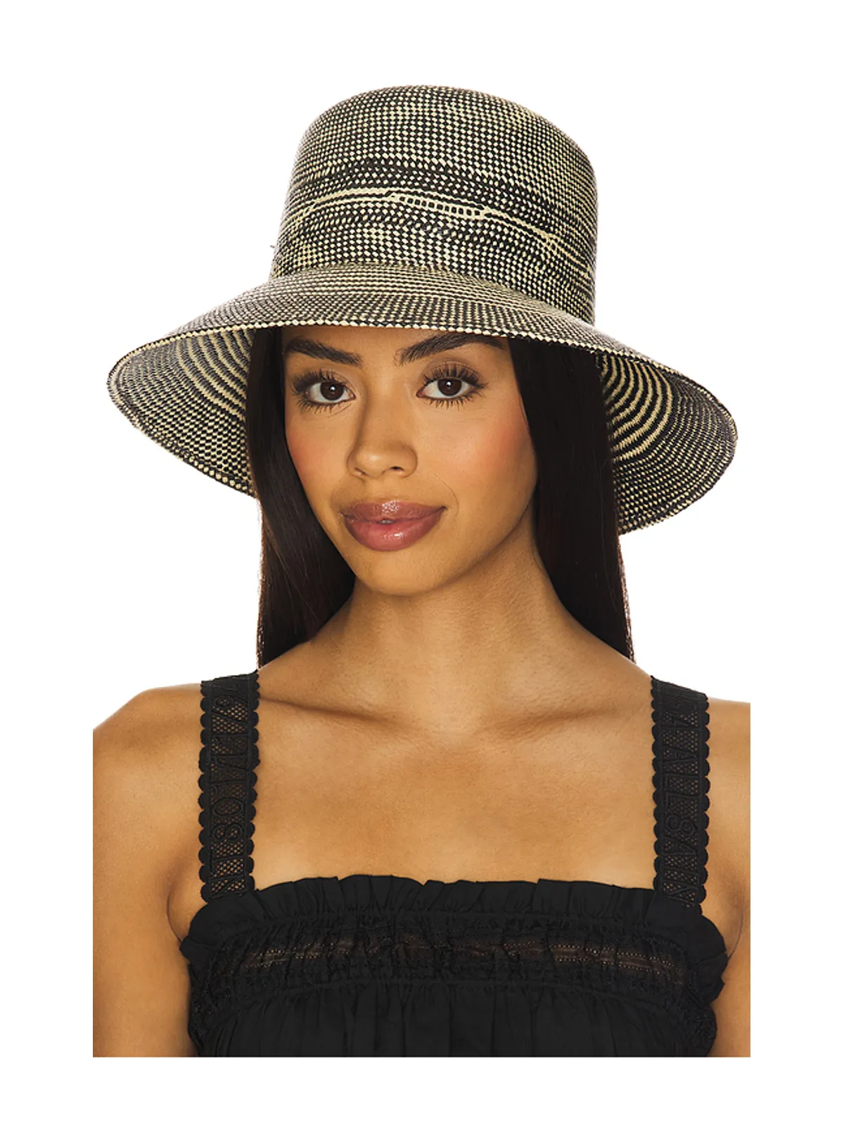 Brixton PANAMA ネイビーパナマストローバケットハット - Black,Neutral. - 画像1