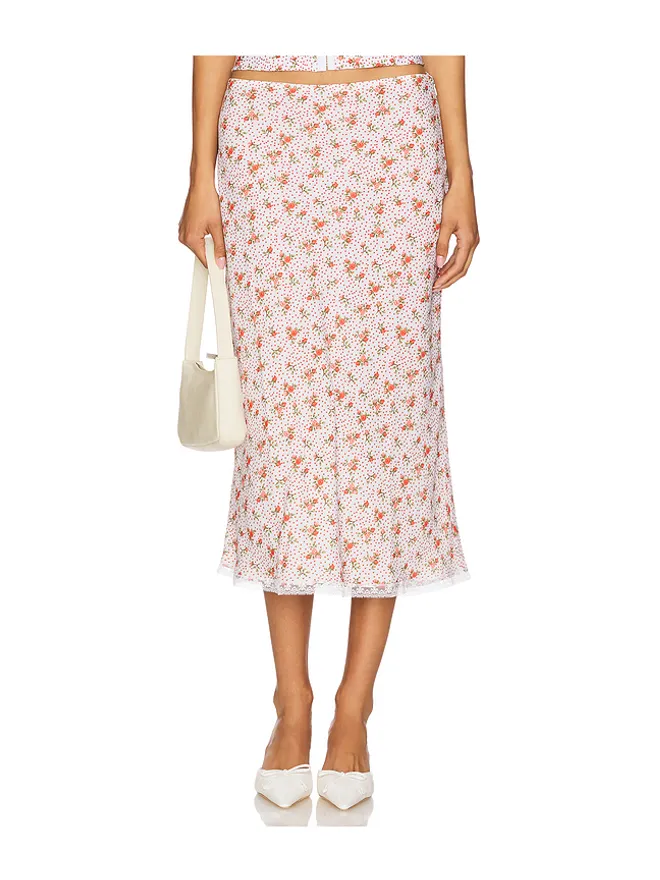 Bella Venice Bella Venice ROXY ミディ丈スカート - Red,Ivory.の商品画像