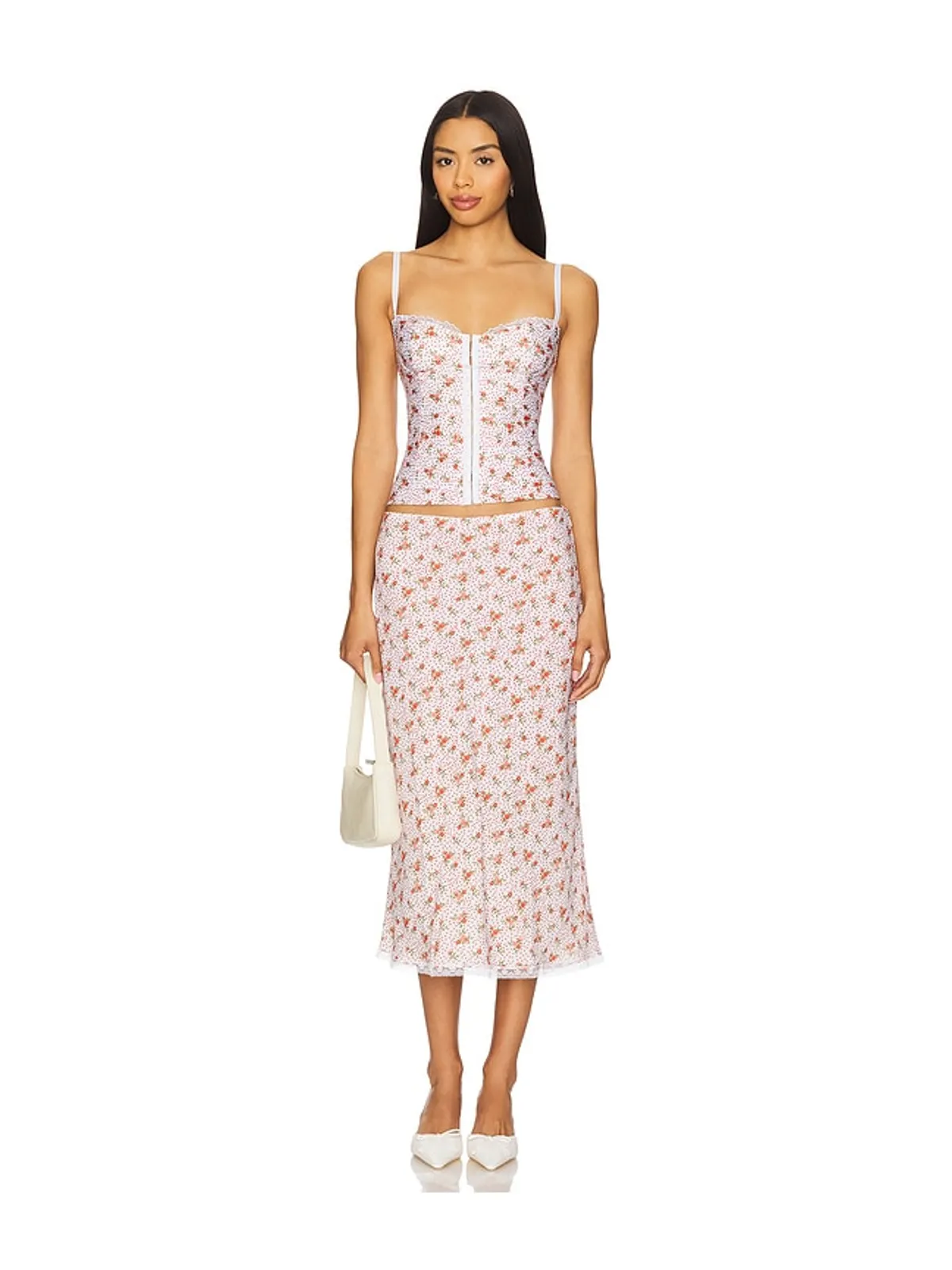 Bella Venice ROXY ミディ丈スカート - Red,Ivory. - 画像5