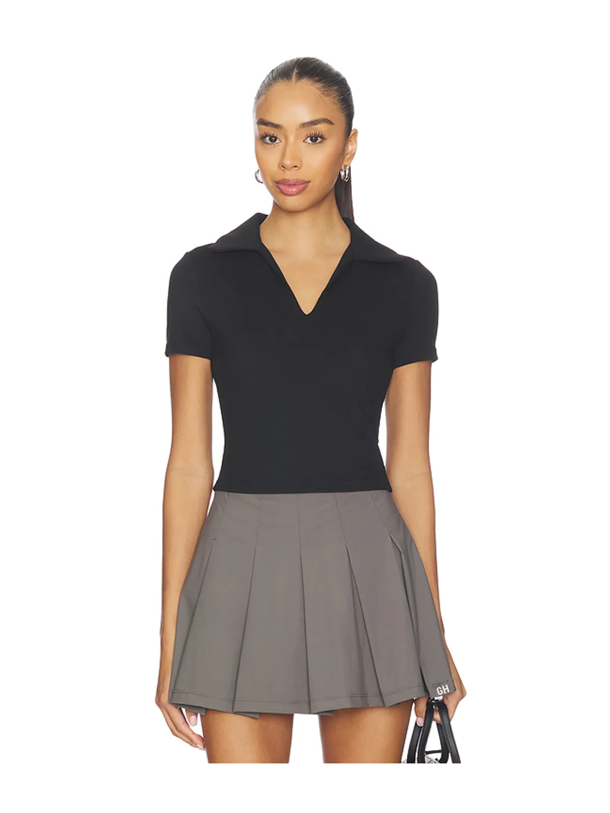 Gold Hinge V-NECK PREPPY POLO TOP Vネックプレッピーポロシャツ - 画像1