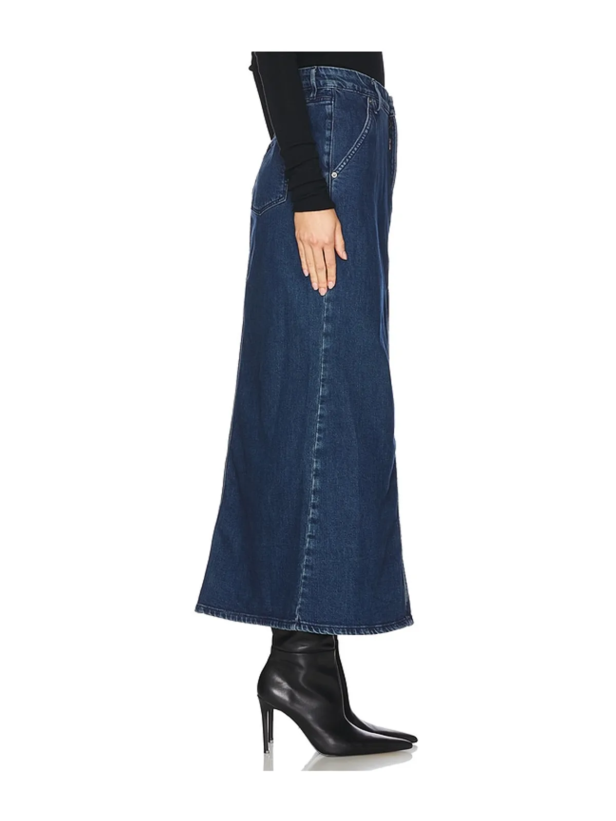Good American FIT AND FLARE デニムマキシスカート - 画像5