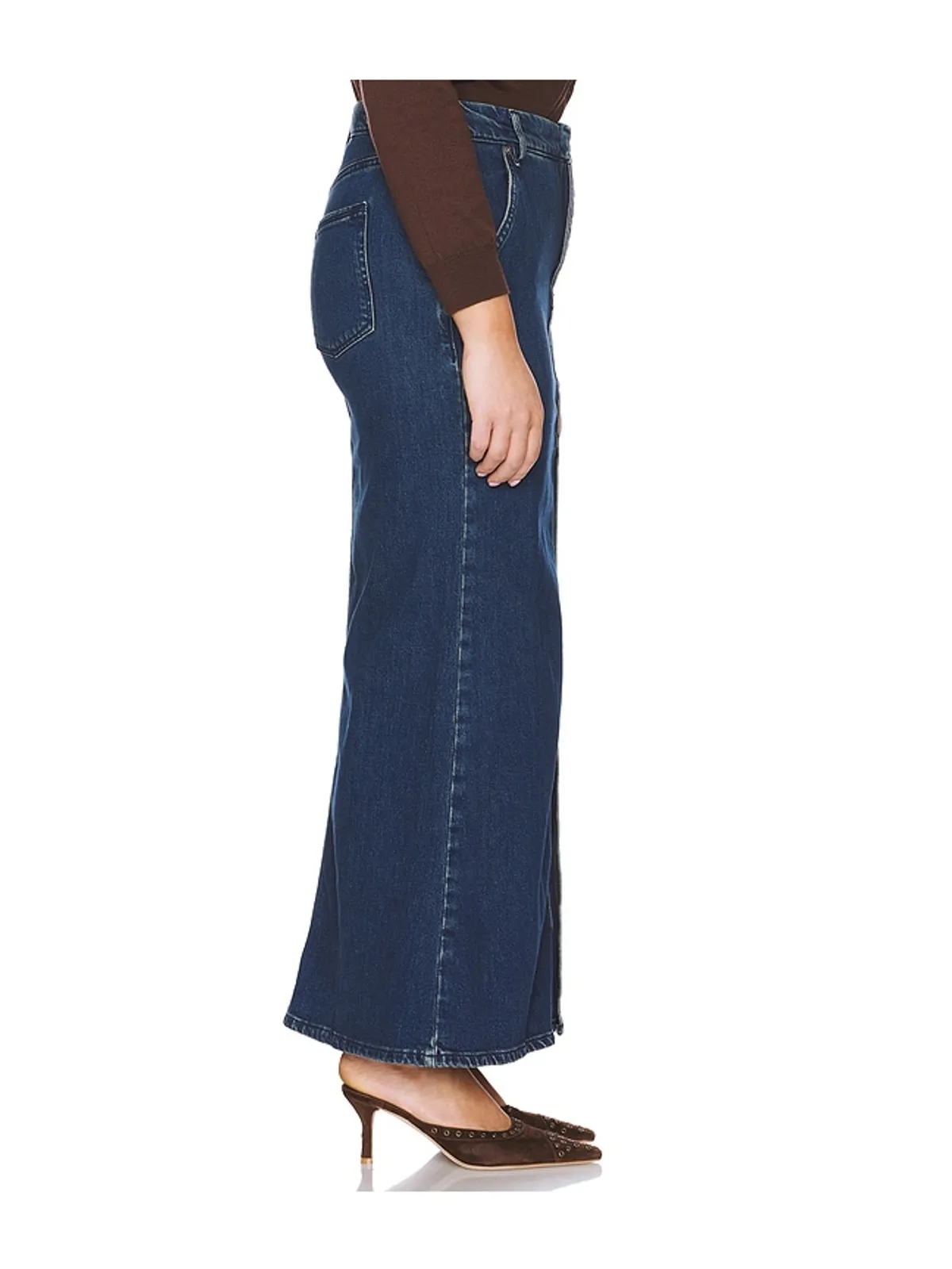 Good American FIT AND FLARE デニムマキシスカート - 画像6