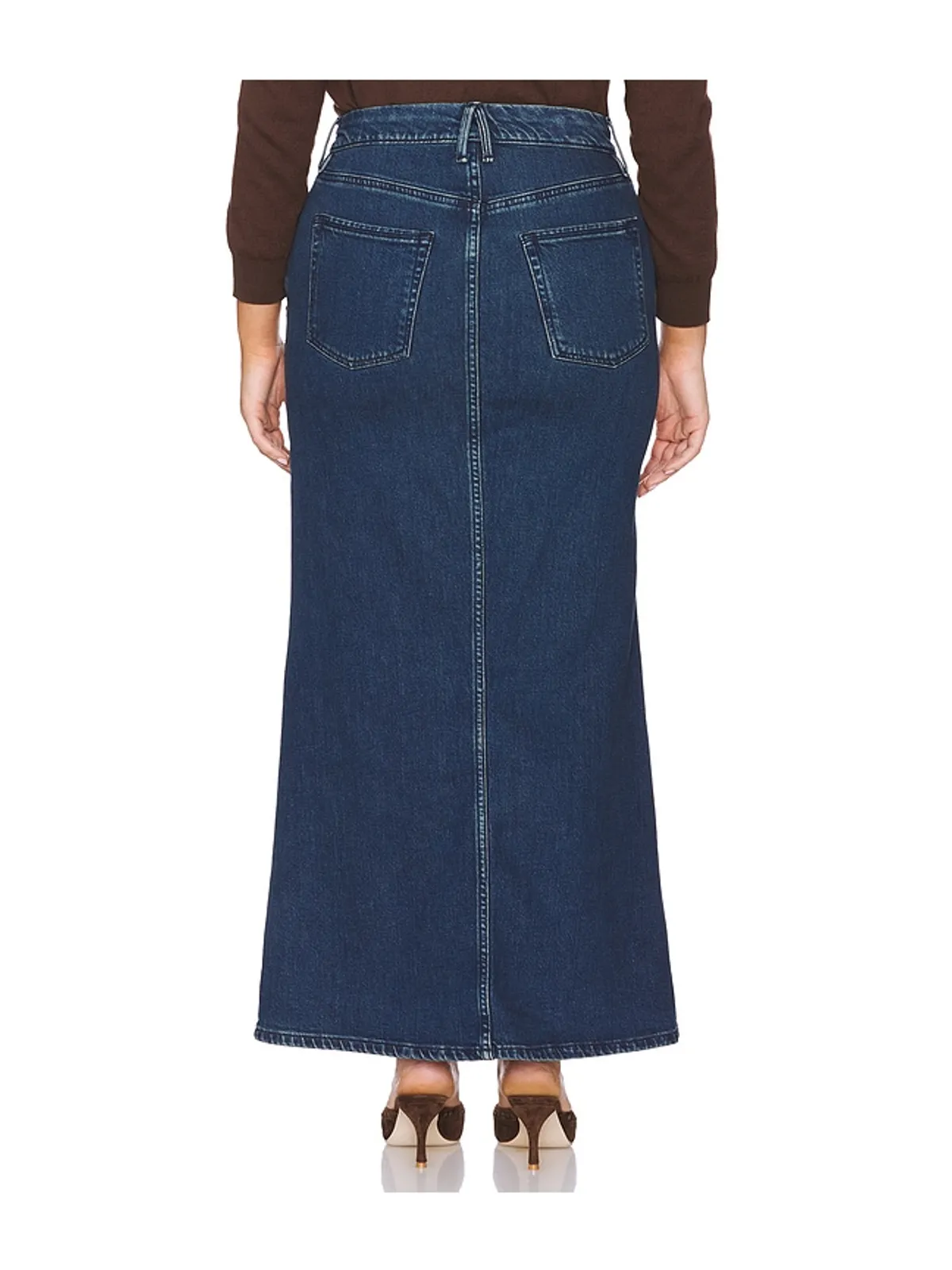Good American FIT AND FLARE デニムマキシスカート - 画像8