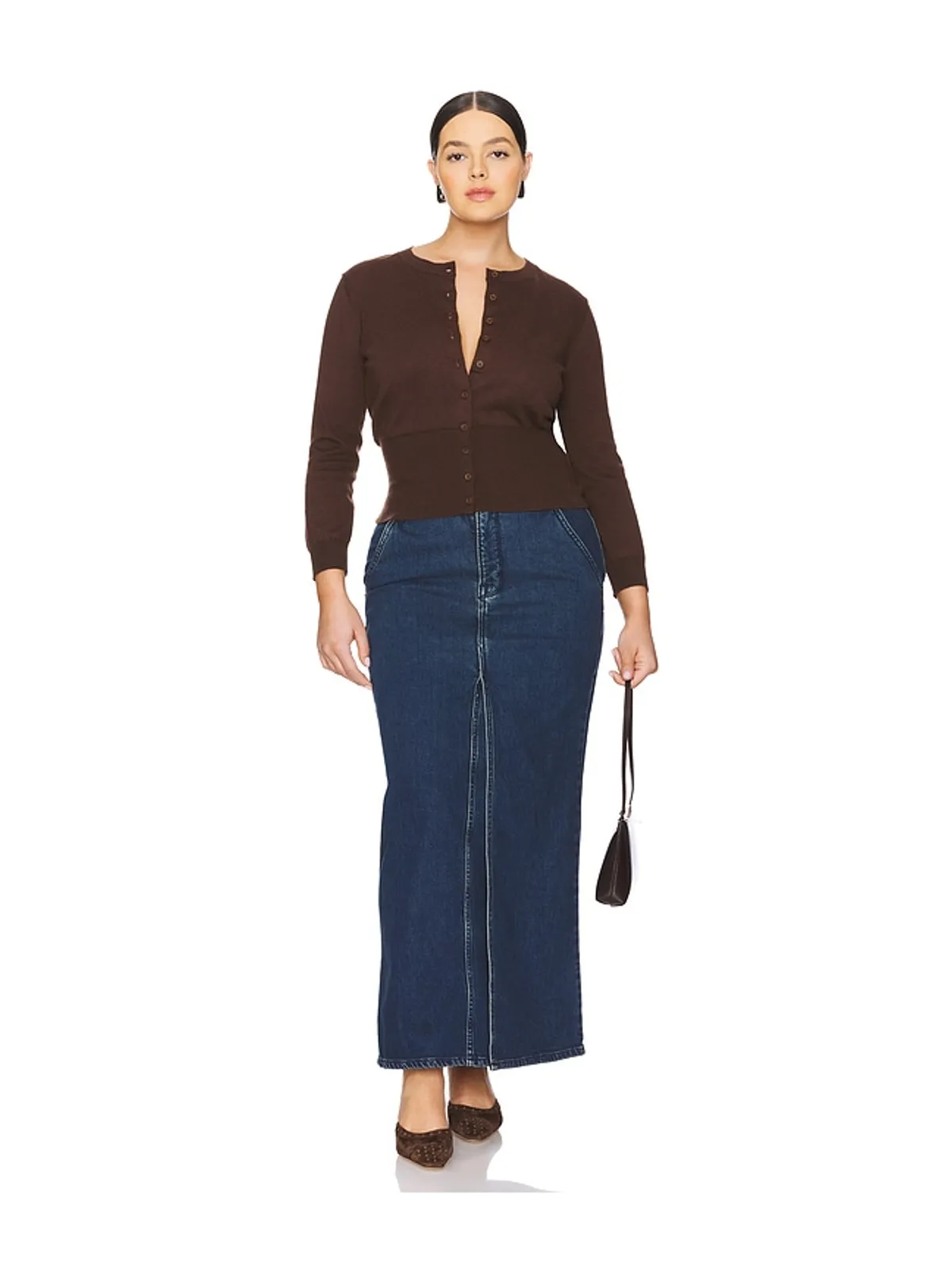 Good American FIT AND FLARE デニムマキシスカート - 画像10