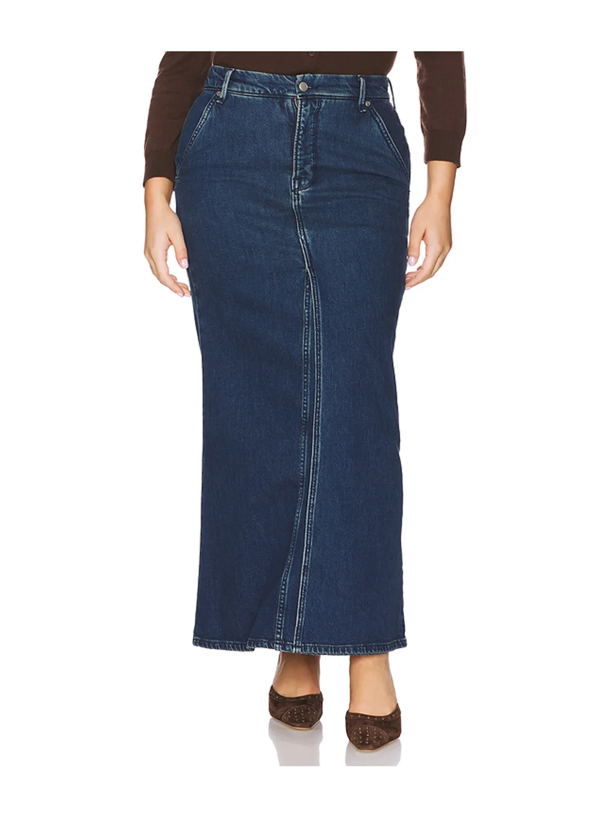 Good American FIT AND FLARE デニムマキシスカート - 画像2