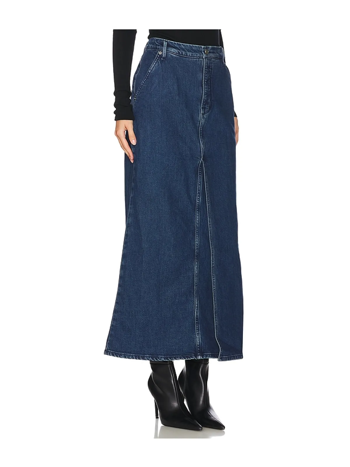 Good American FIT AND FLARE デニムマキシスカート - 画像3