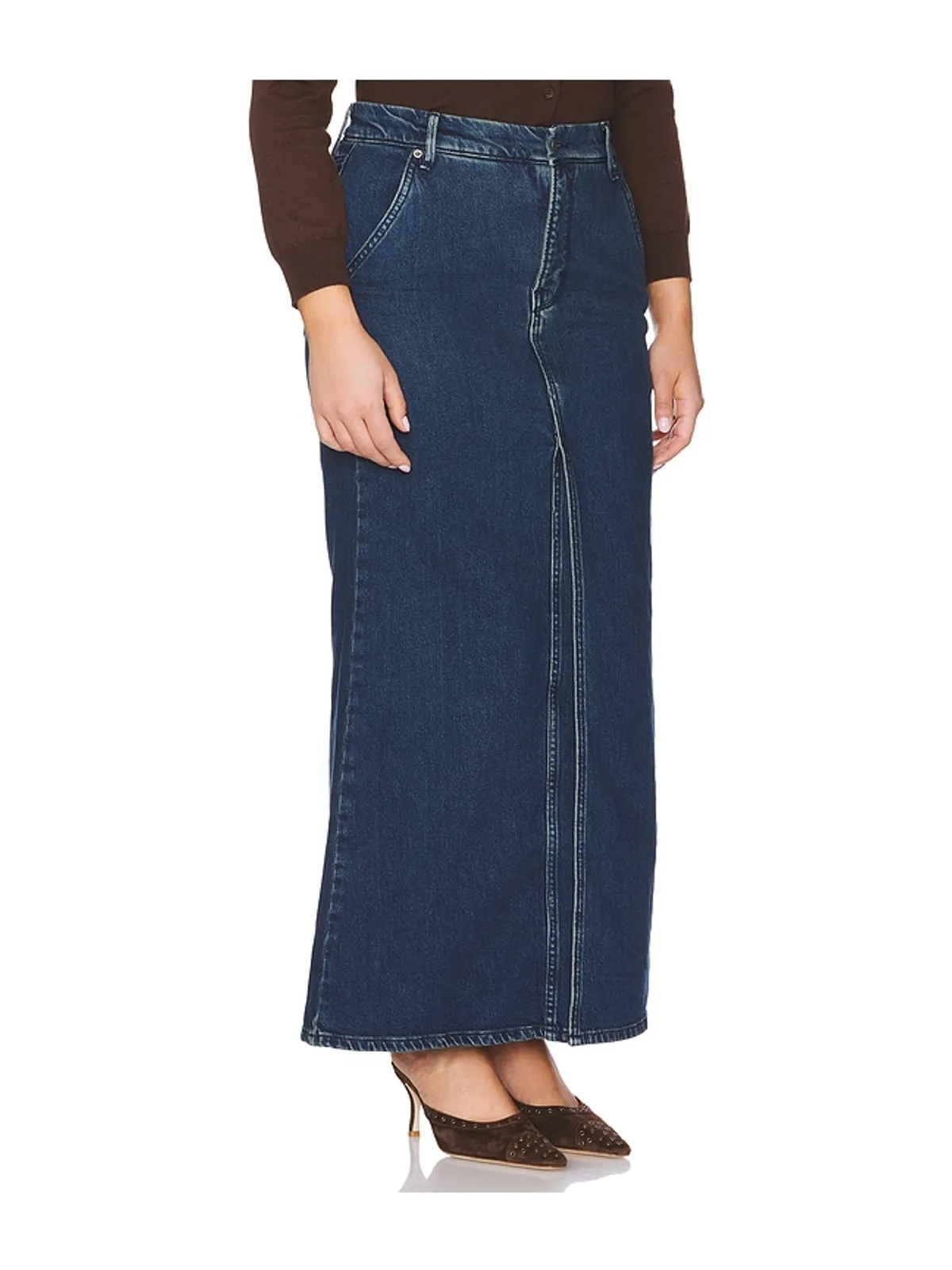 Good American FIT AND FLARE デニムマキシスカート - 画像4