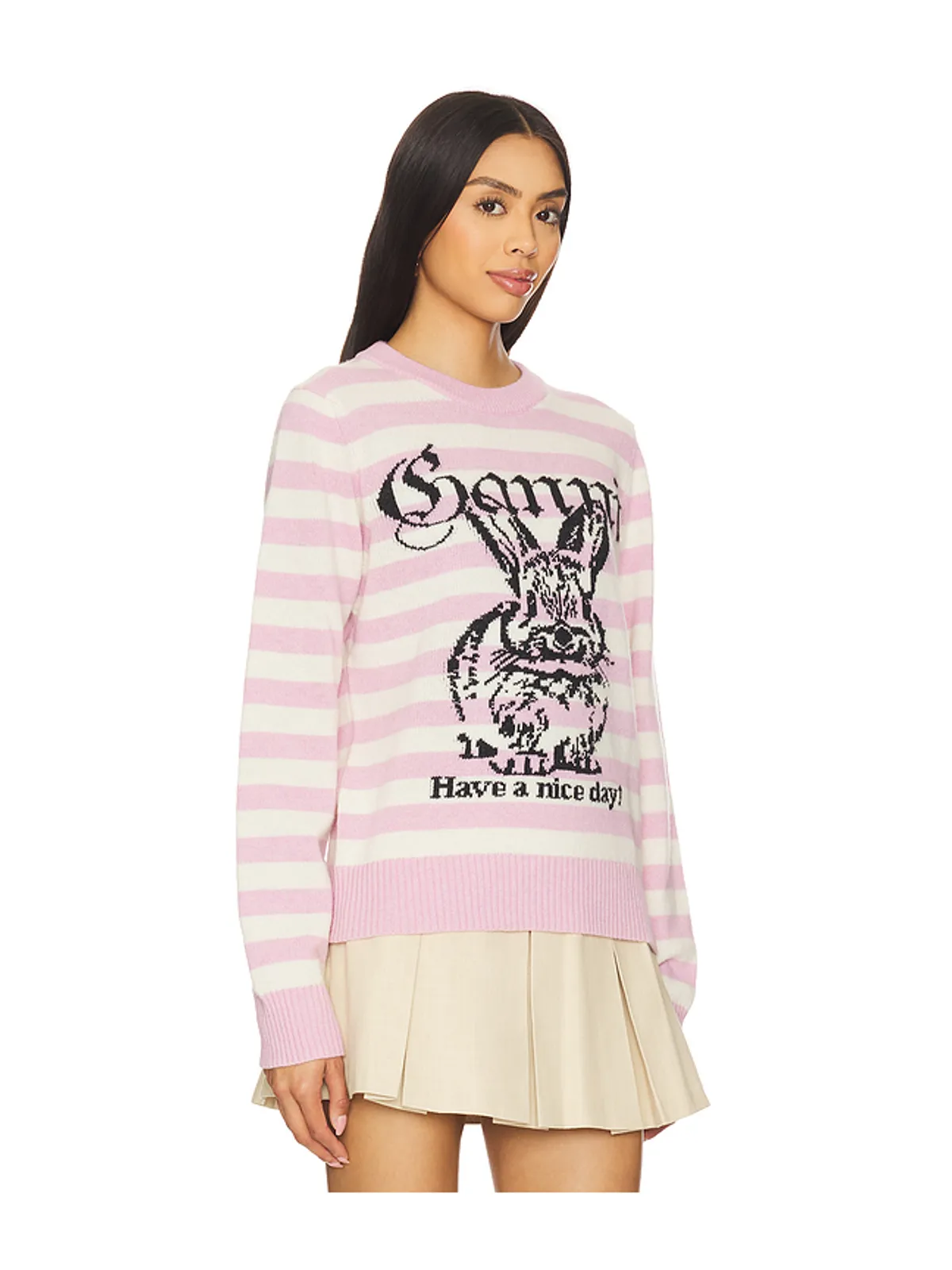 Ganni ストライプバニーグラフィックセーター - Pink,Ivory. - 画像2