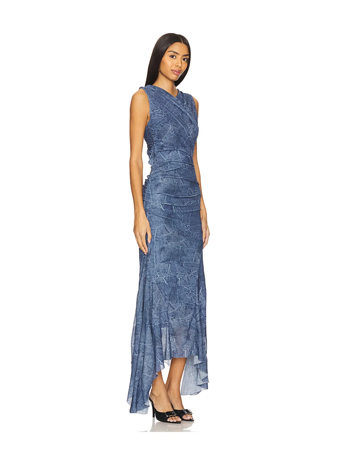 Ganni MARL MESH LONG RUCHED CROSSOVER ドレス - 画像2