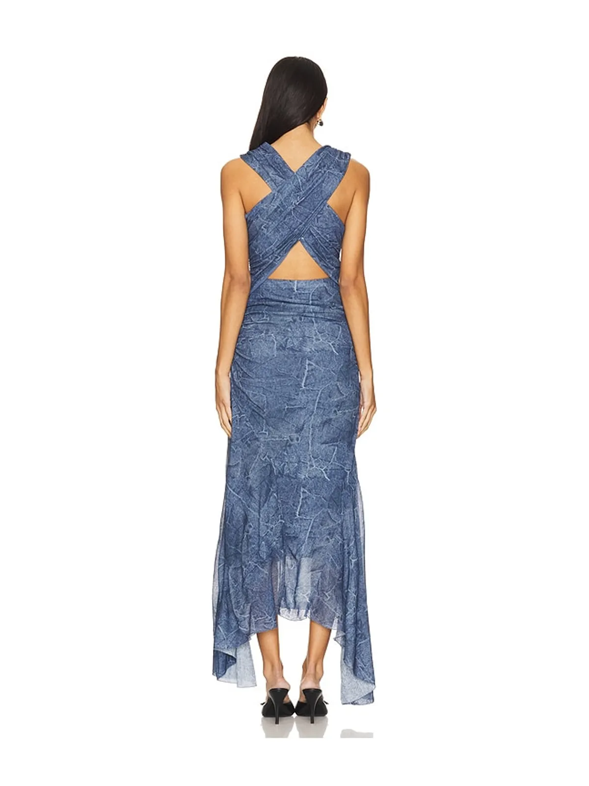 Ganni MARL MESH LONG RUCHED CROSSOVER ドレス - 画像3