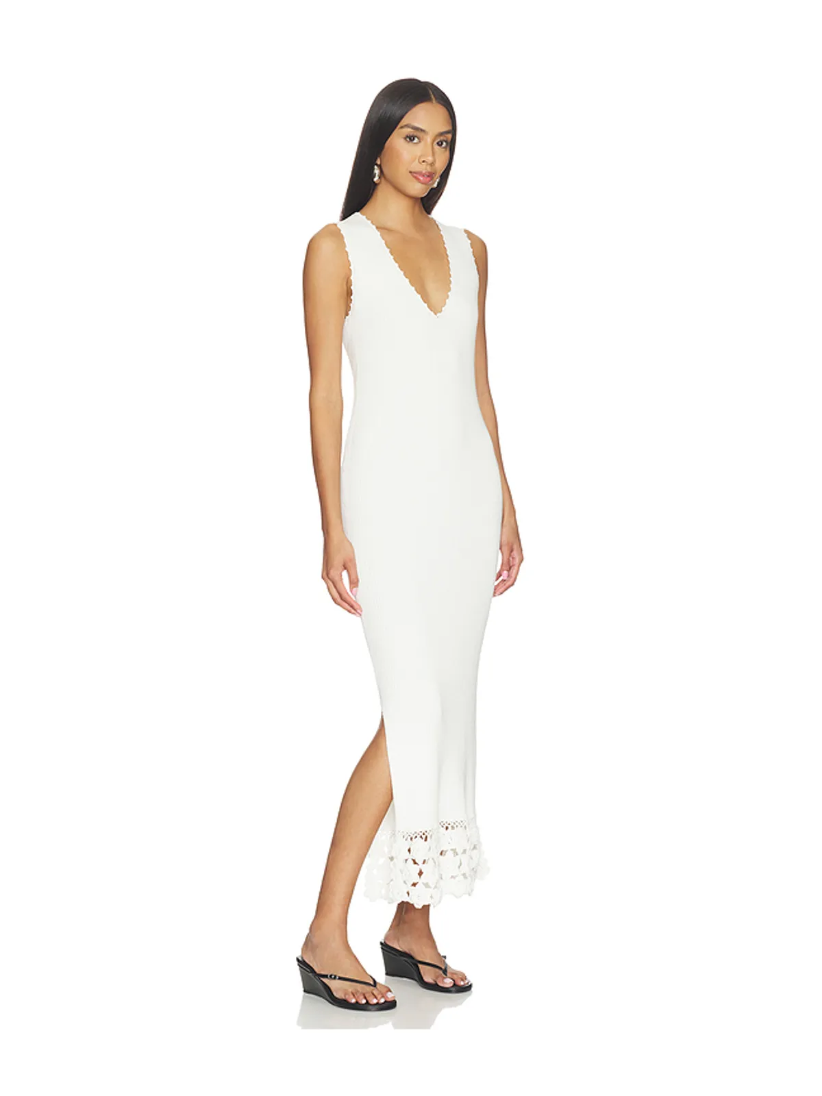Ganni FINE COTTON RIB CROCHET V-NECK ドレス - 画像2