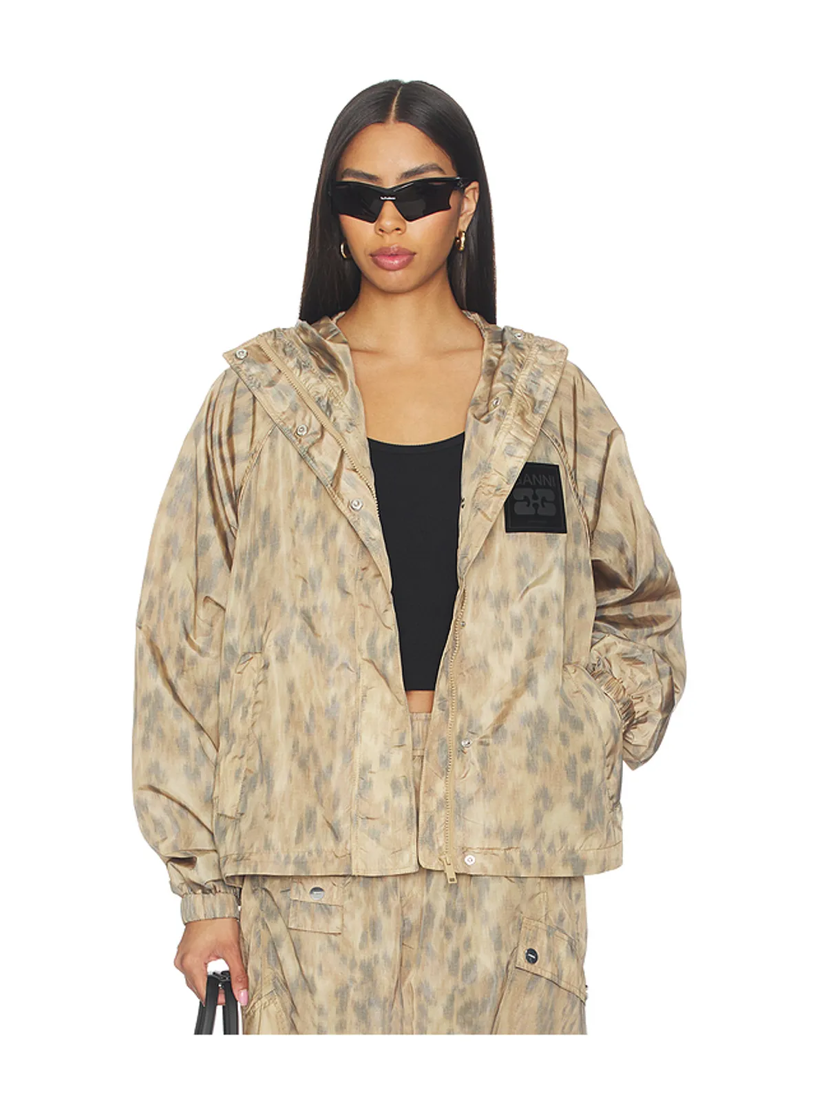 Ganni PRINTED FLYWEIGHT NYLON HOODED ジャケット - 画像2