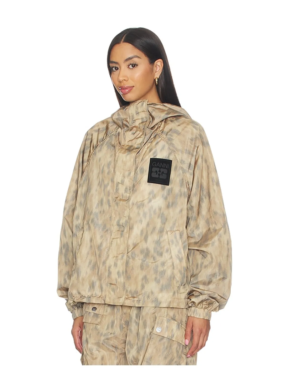 Ganni PRINTED FLYWEIGHT NYLON HOODED ジャケット - 画像3