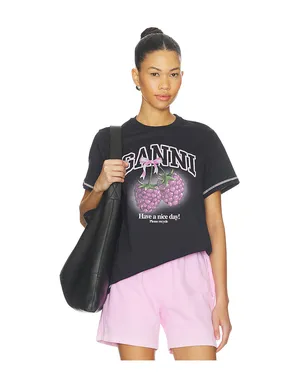 Ganni BASIC COTTON JERSEY RASPBERRY PRINT Tシャツ - サムネイル1