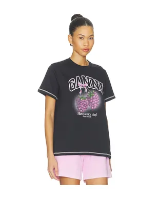 Ganni BASIC COTTON JERSEY RASPBERRY PRINT Tシャツ - サムネイル2