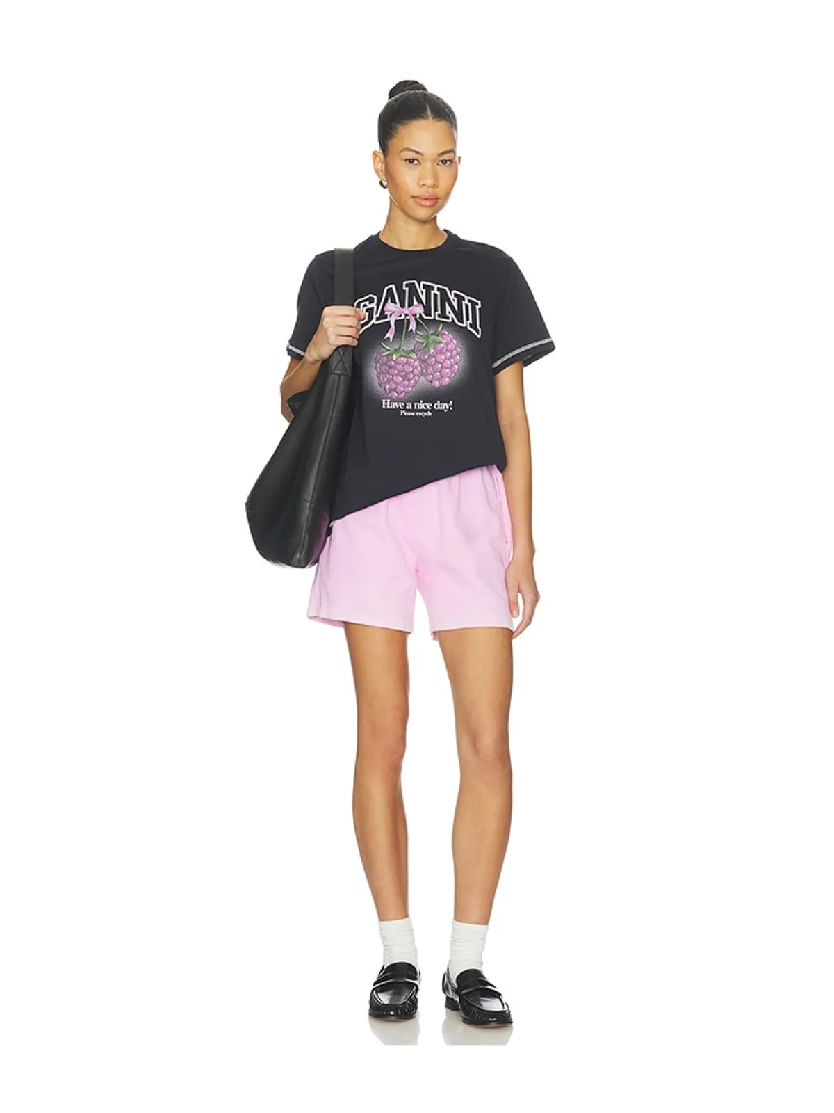 Ganni BASIC COTTON JERSEY RASPBERRY PRINT Tシャツ - 画像4