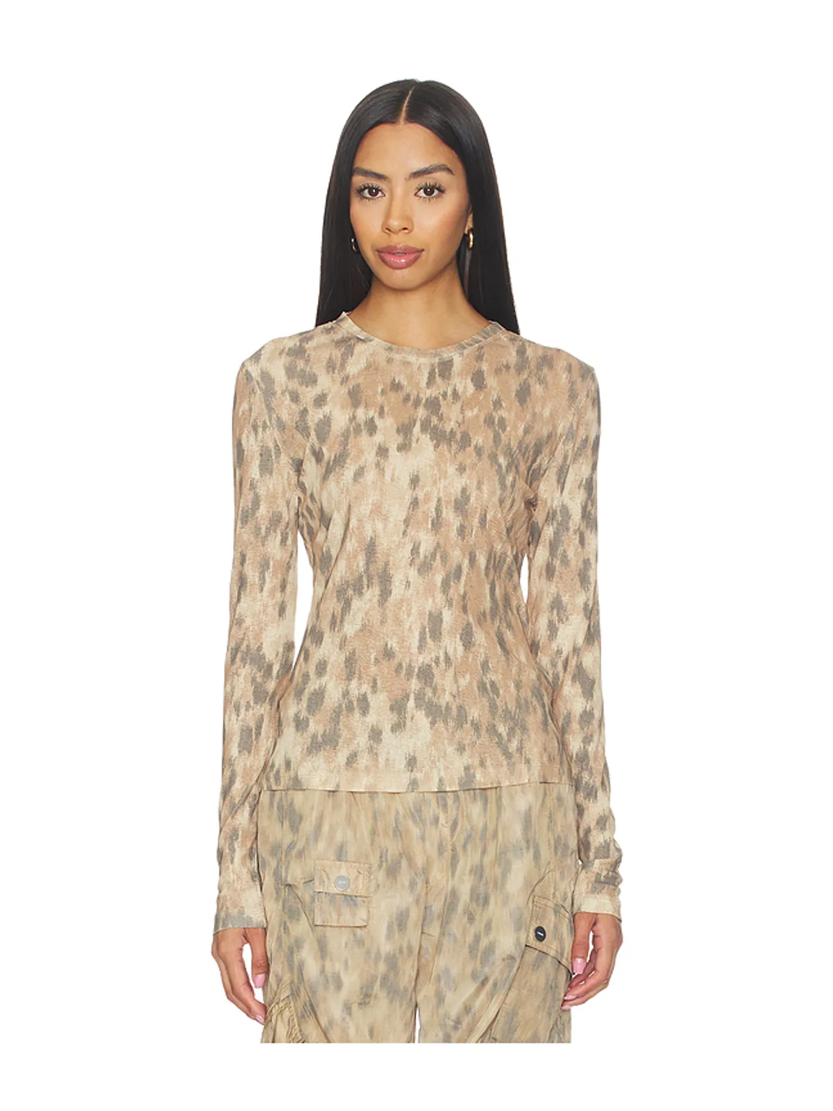 Ganni PRINTED MARL MESH LONG SLEEVE トップ - 画像1