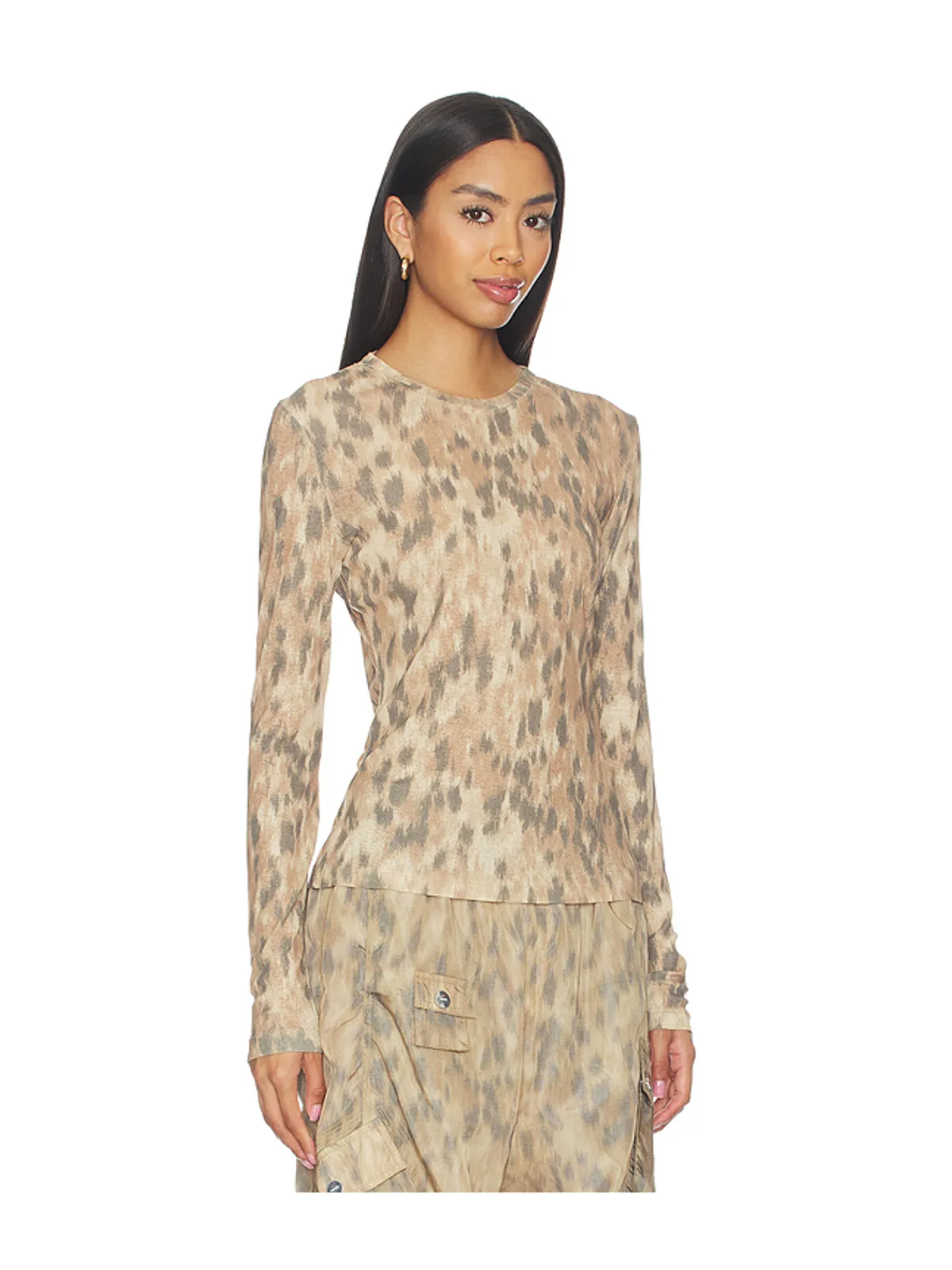 Ganni PRINTED MARL MESH LONG SLEEVE トップ - 画像2