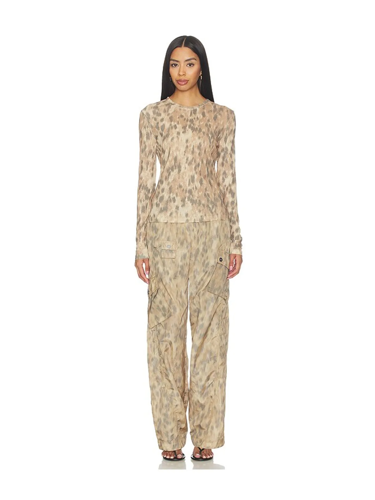 Ganni PRINTED MARL MESH LONG SLEEVE トップ - 画像4