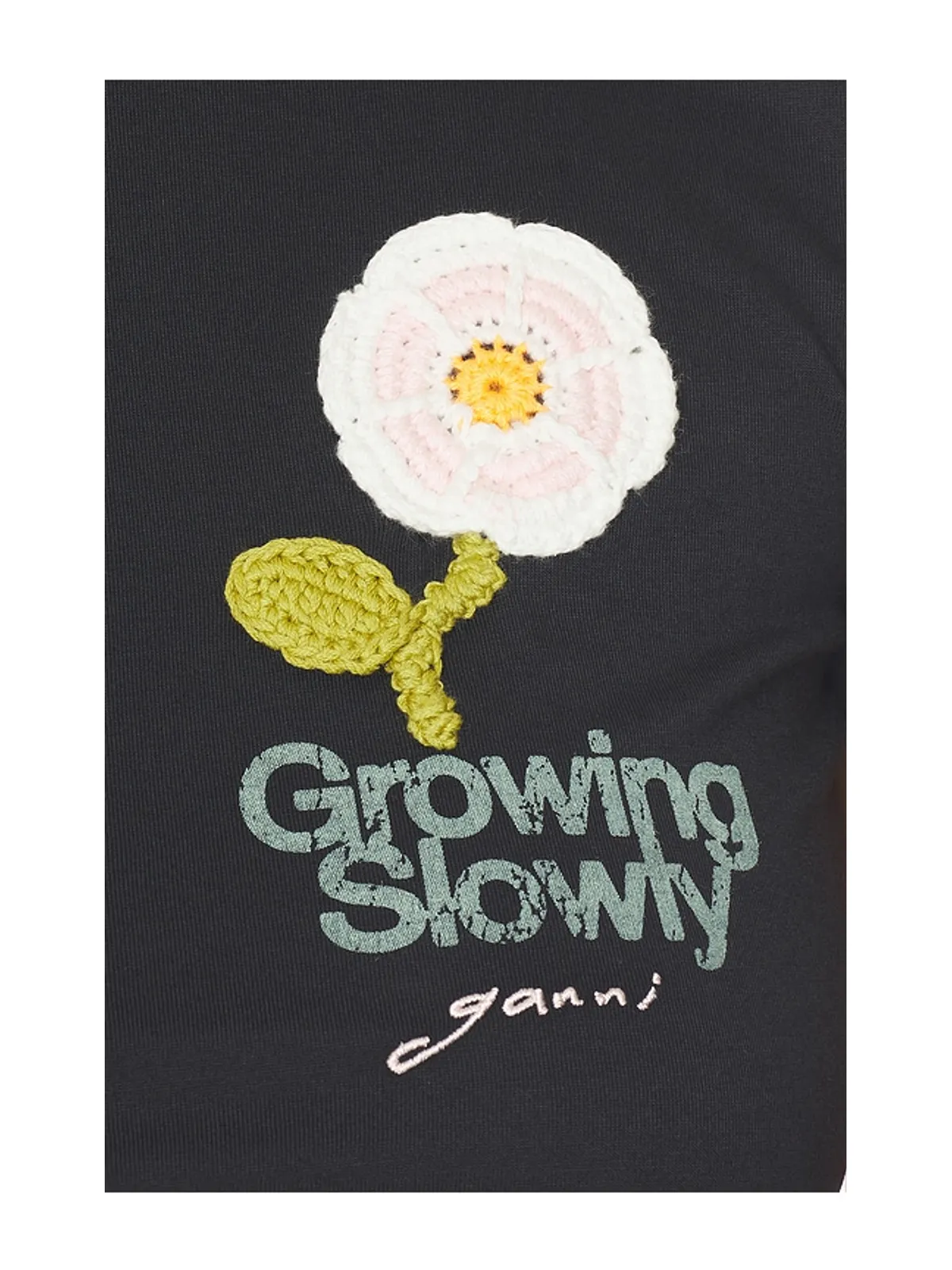 Ganni BASIC COTTON JERSEY BABY FIT CROCHET PATCH Tシャツ - 画像5
