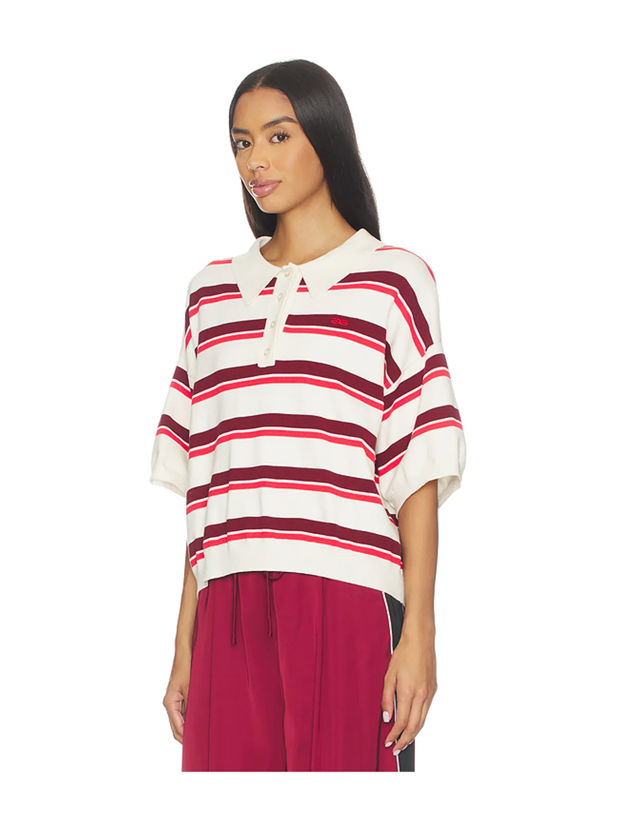 Gestuz TAIA 半袖ポロシャツ - White,Burgundy. - 画像2