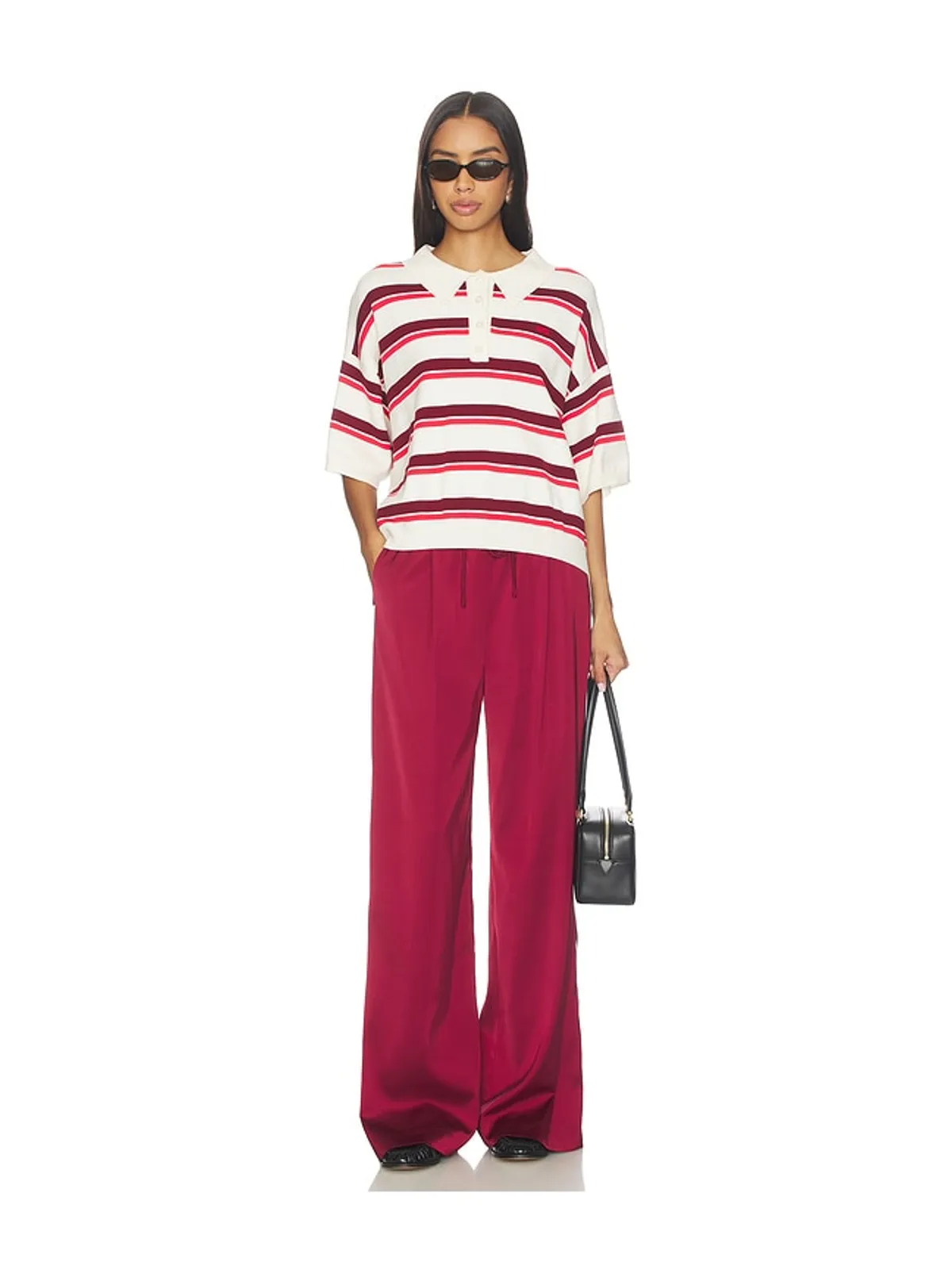 Gestuz TAIA 半袖ポロシャツ - White,Burgundy. - 画像4
