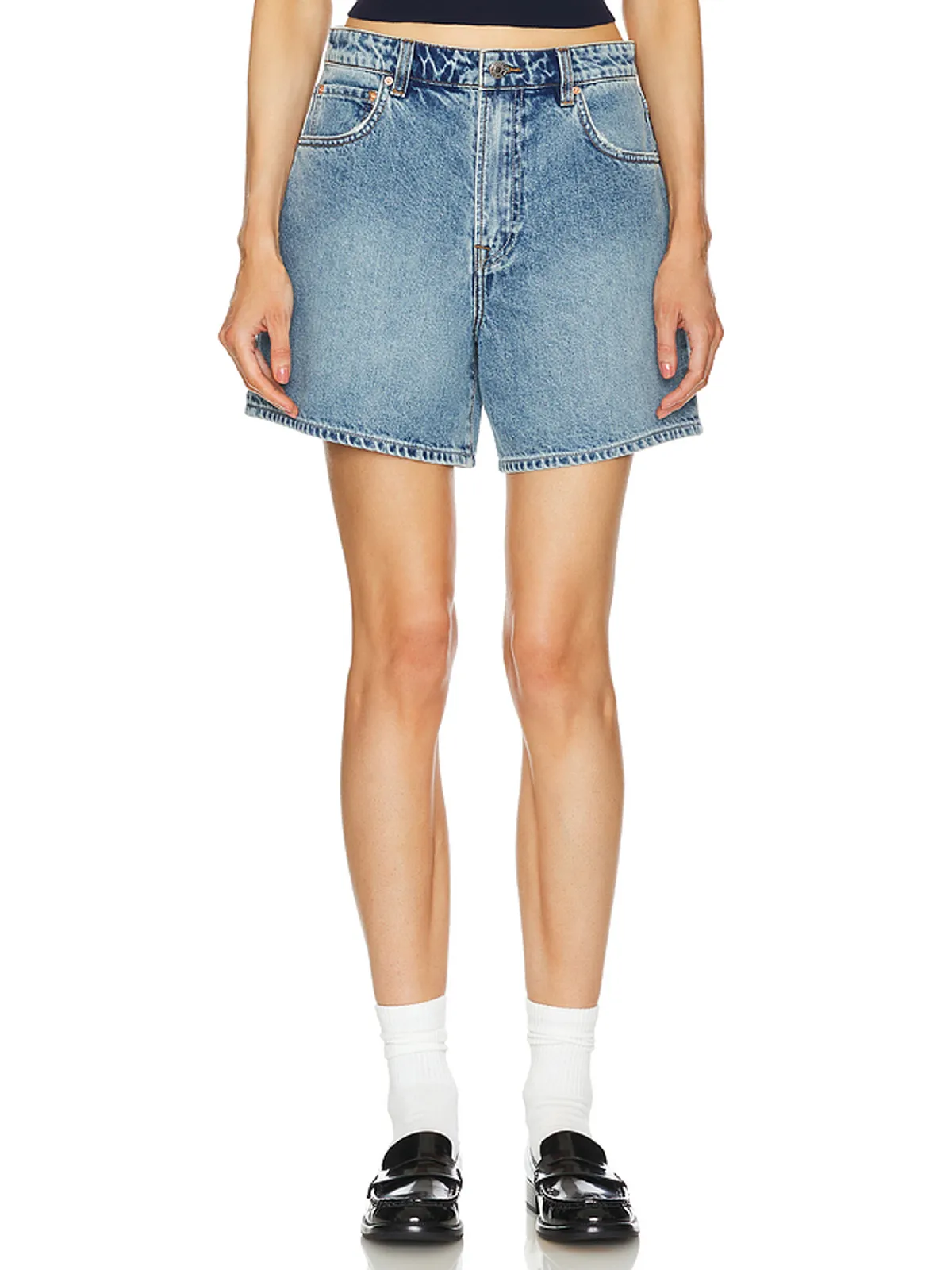GRLFRND REGGIE ミッドライズロングマムショートパンツ - 画像1
