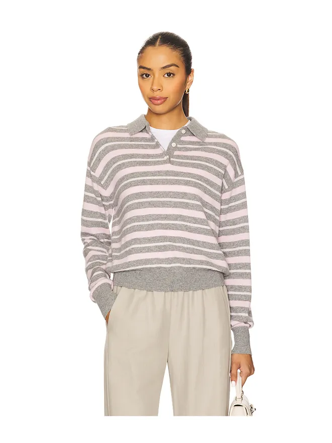 Guest In Residence Guest In Residence COLLEGIATE ストライプ ポロセーター - Grey,Pink.の商品画像