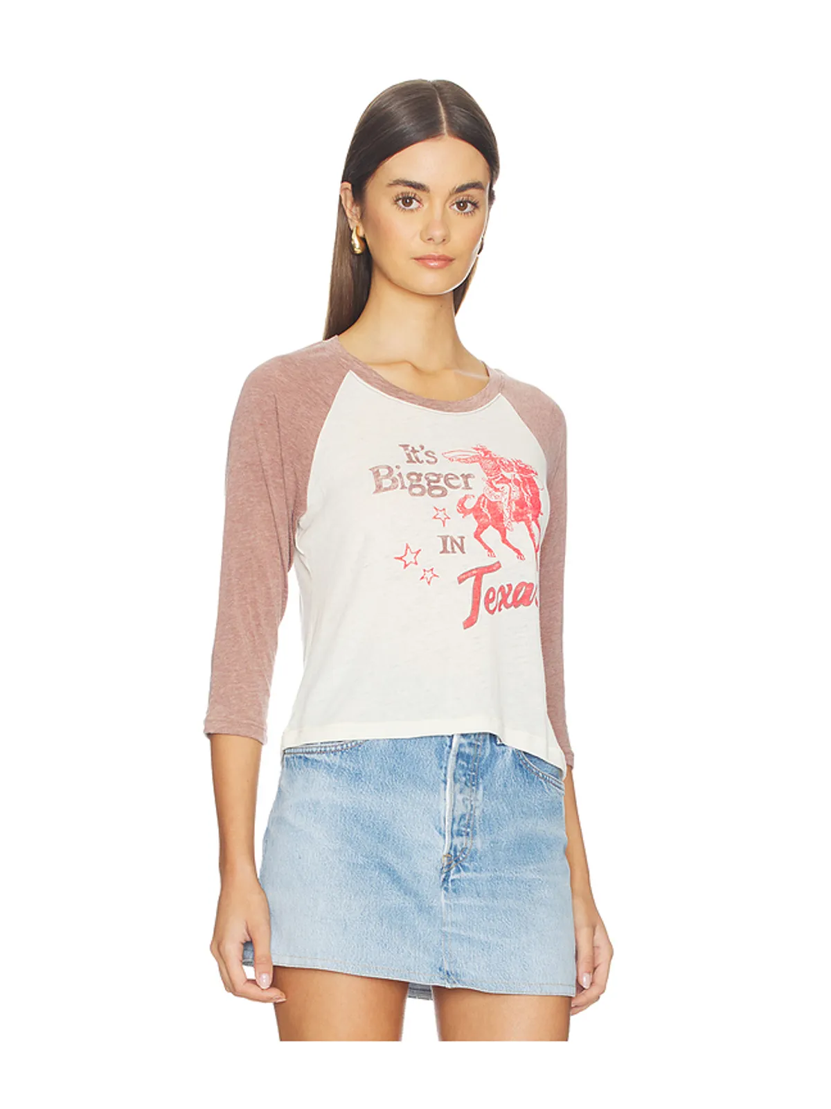 DAYDREAMER IT'S BIGGER IN TEXAS BURNOUT ラグランTシャツ - Cream,Mauve. - 画像2